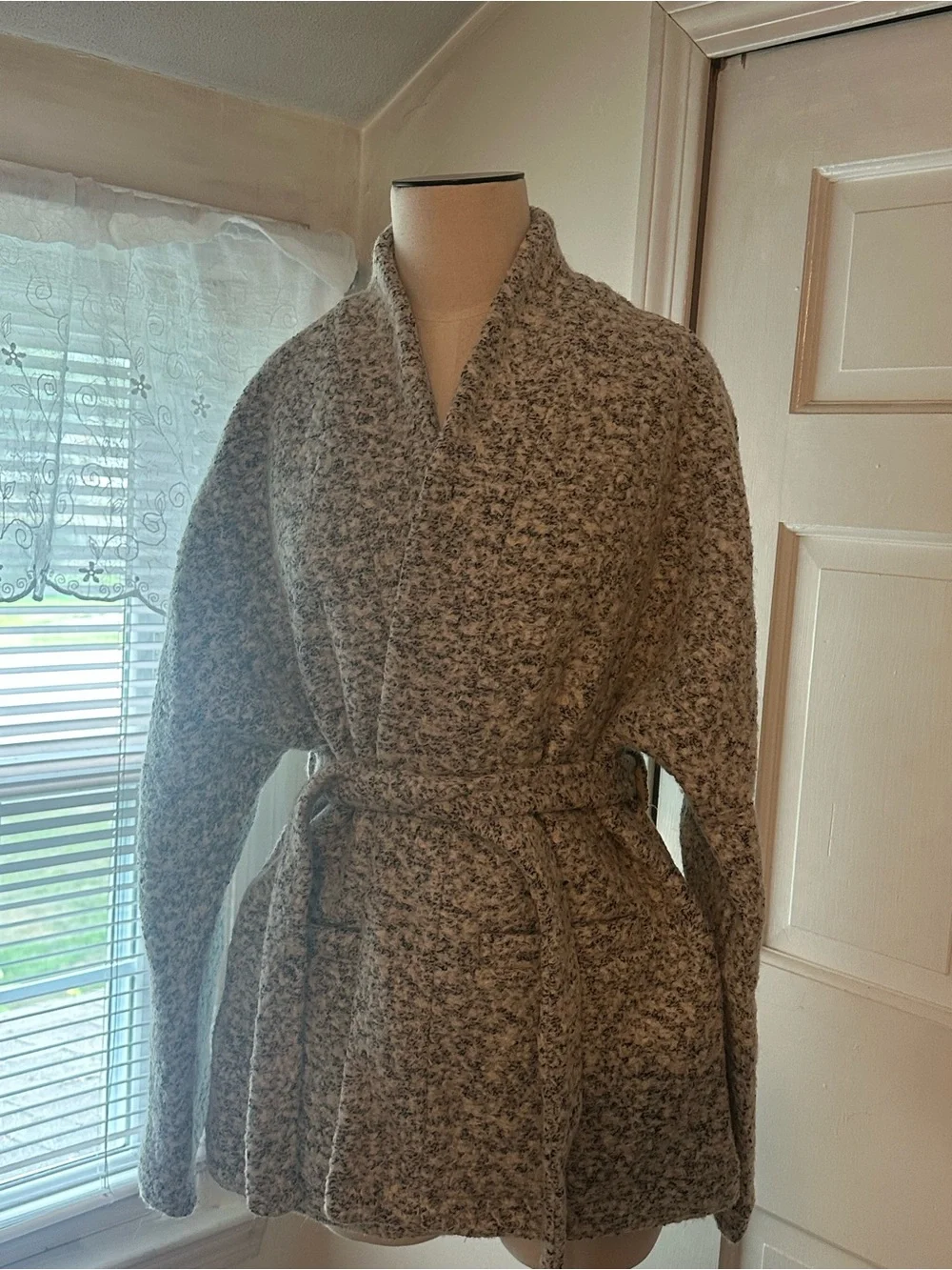 NWT Mango Gray Marled Belted Wrap Trench Coat